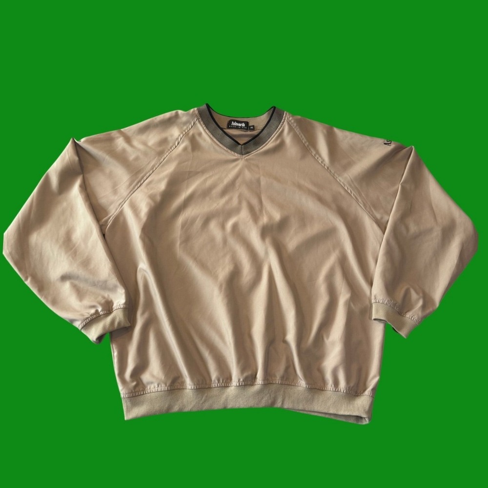 Ashworth V-Neck Golf Windbreaker XL Tan Microfiber Pullover Jacket
